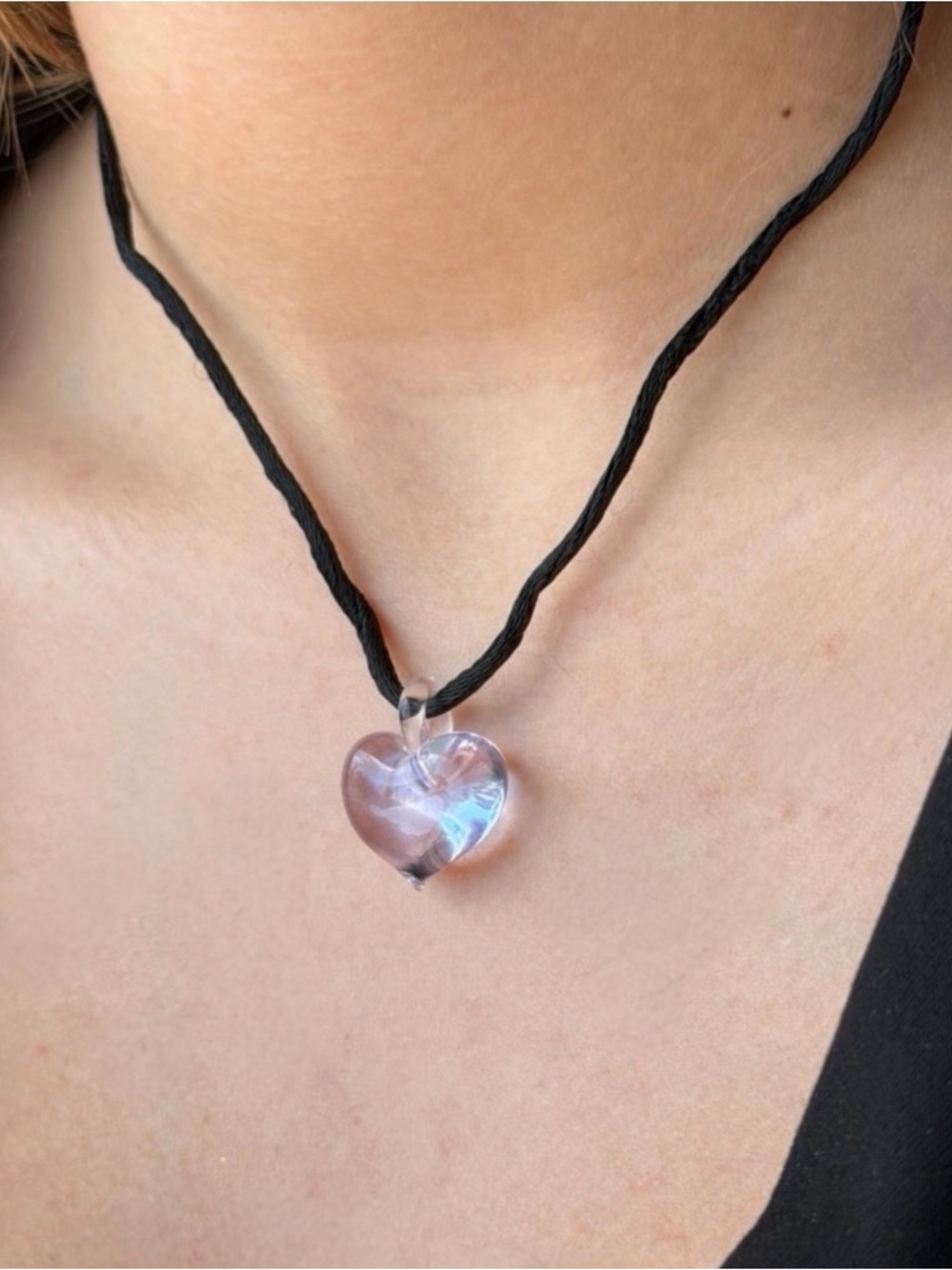 New! Murano Venetian Glass Lavender Puffed Heart Pendant